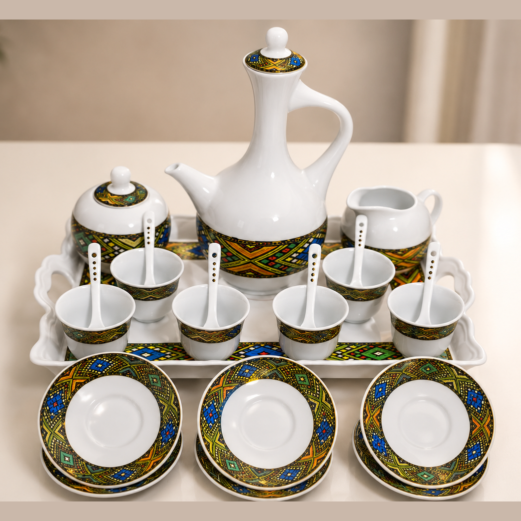 23pcs ሴራሚክ ኣቁሑት ቡን Ceramic Coffee Set 23pcs